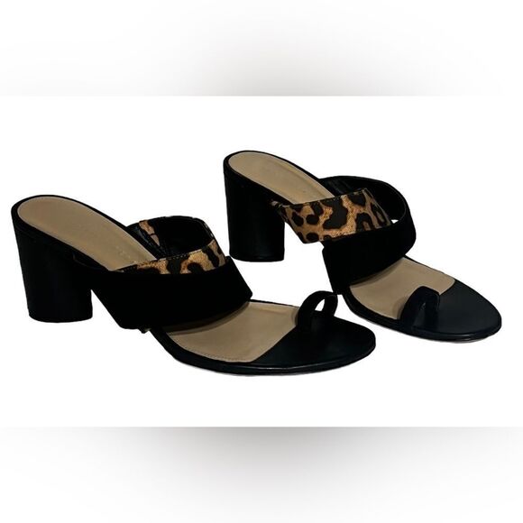 Veronica Beard Zuri Toe Ring Leopard Black Suede Sandals Heels Size 8.5M - Picture 1 of 6